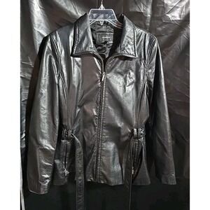 Colebrook~Classic~Leather Jacket ~Womens Size Large~ Zip-up & Tie~ Pockets GUC